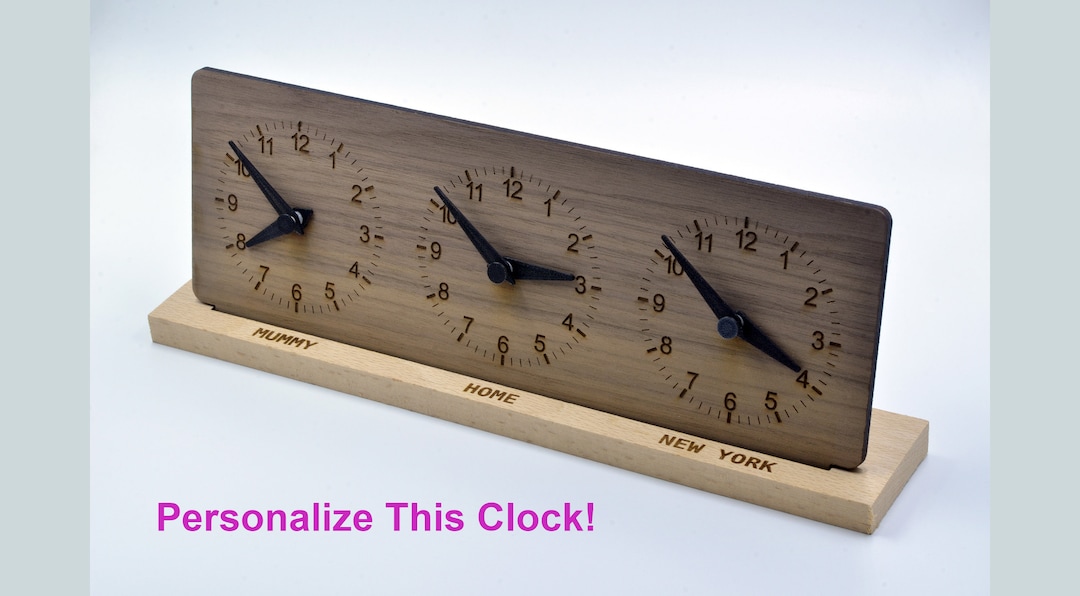 Personalized Three Time Zone Clock Custom Made World 3 Timezone Desktop