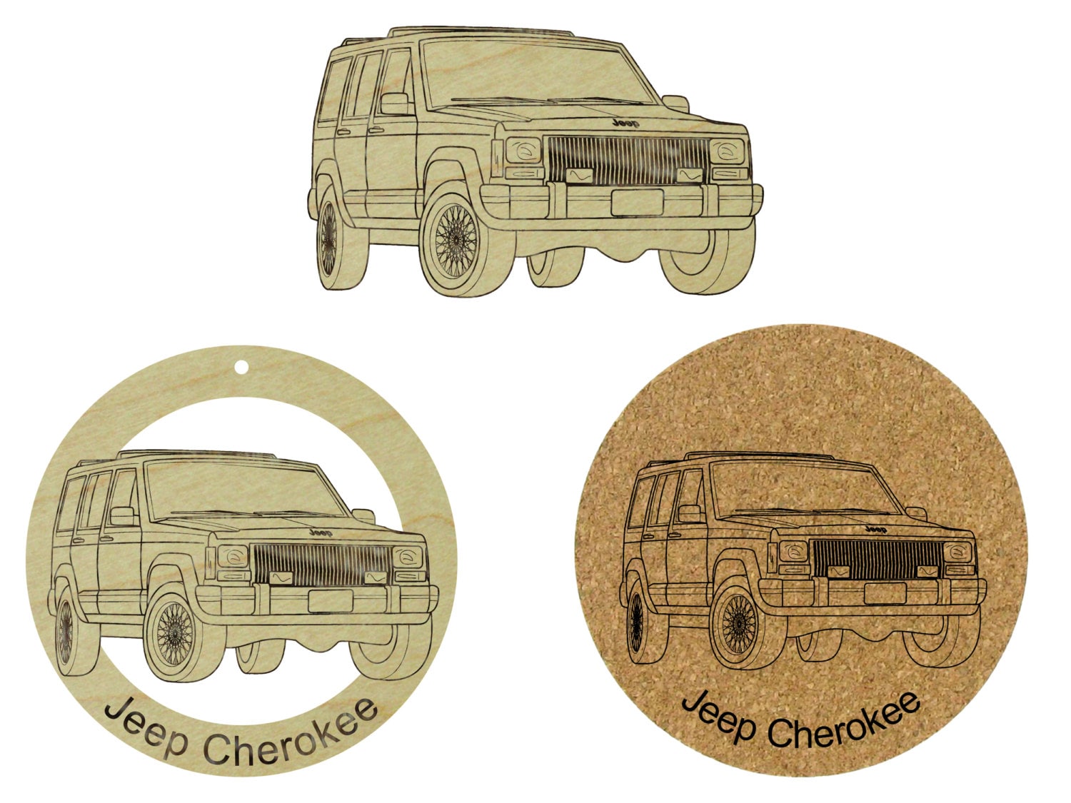 Jeep Cherokee Natural Maple Hardwood Ornament Sanded Finish Laser Engraved Jeep Cherokee Natural Maple Hardwood Ornament Sanded Finish Laser Engraved