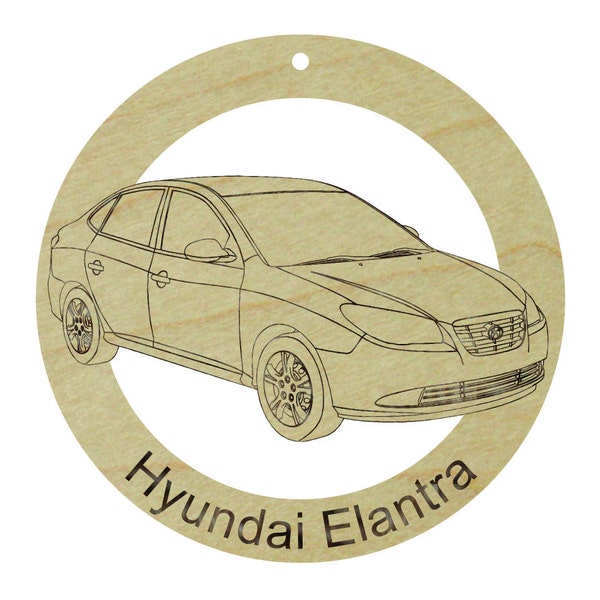 Hyundai Elantra Laser Engraved Sanded Finish Natural Maple Hardwood Ornament / Fridge Magnet (Gift Box included Free of Charge!)