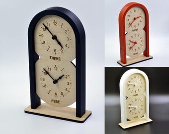 Personalized Two Time Zone Clock Custom Made World 2 Timezone Desktop Table World Clock Dome Shaped Clock