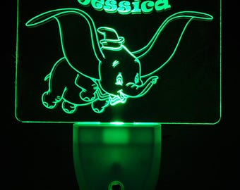 Personalized Plug In Night Light, Light Sensor Auto On Off Dusk-to-Dawn Sensor, Disney Dumbo LED nightlight