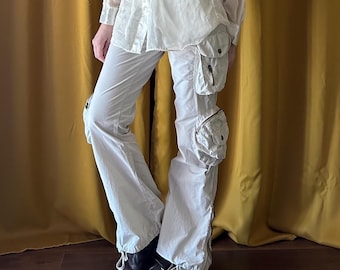 Vintage Y2K Cargo Jeans in Mud Green - 2000s Grunge Flare Pants