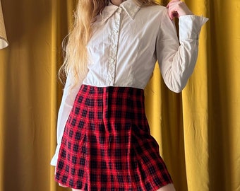 Vintage 1990s Mod Plaid Collared Mini Dress, Size Small
