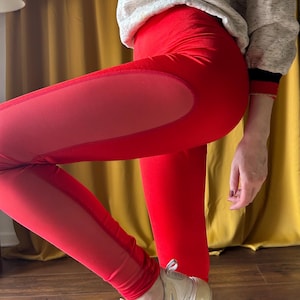 Vintage 1990s Mesh Cutout Leggings - High Waisted Spandex Pants - Size Medium