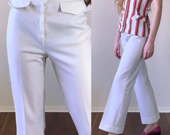 70s flared pants, high waist polyester knit mod trousers, women’s size small