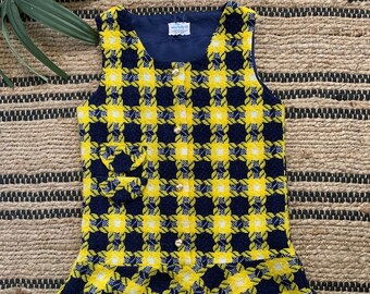 60s Girls plaid mini dress, Little Miss Holly woven tweed sleeveless mod dress, girls size 12