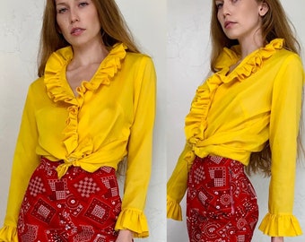 Vinage 1960/'s Frilly Front Sleveless Blouse Size Small