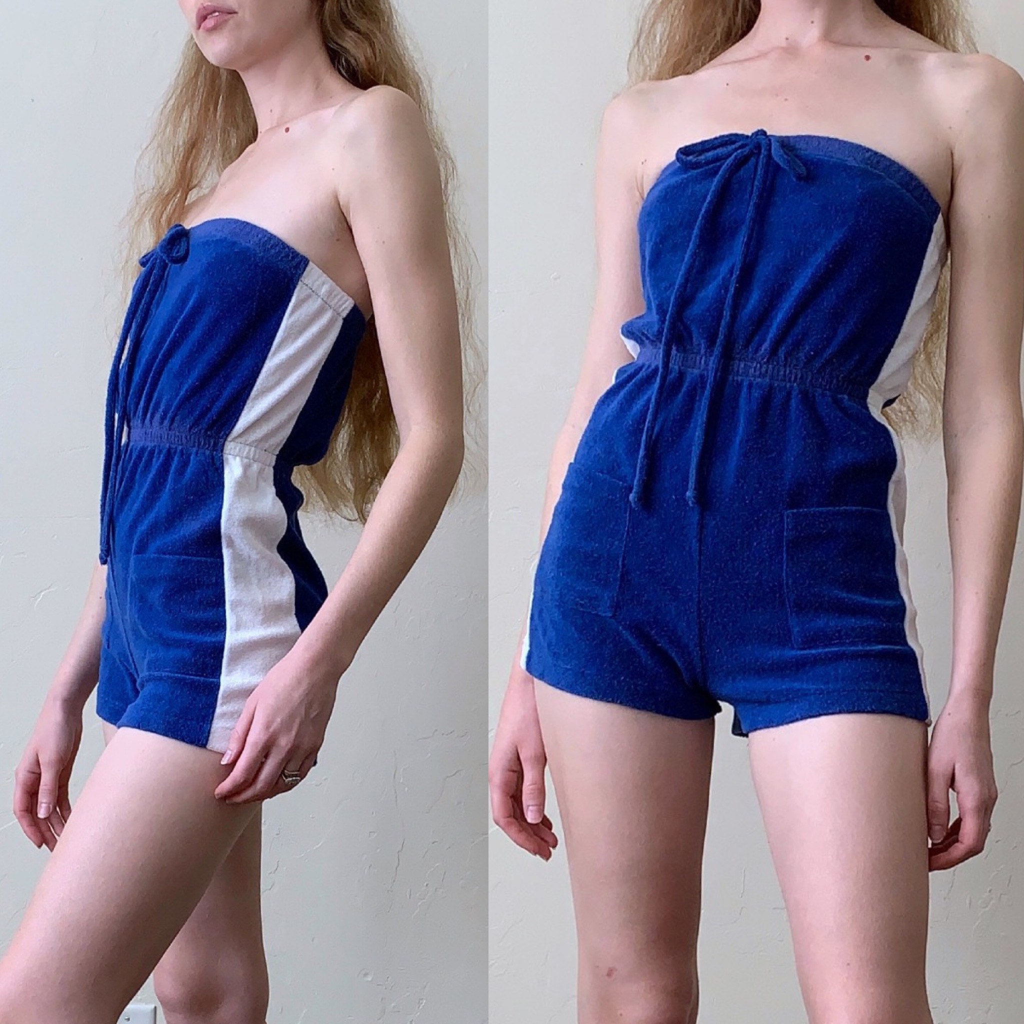 James Bond Blue Terrycloth Goldfinger Romper French Terry Jumpsuit Pool  Beach Cover-up Unisex 