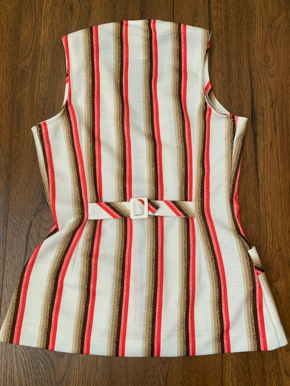 70s striped tunic top, sleeveless button down mod… - image 9