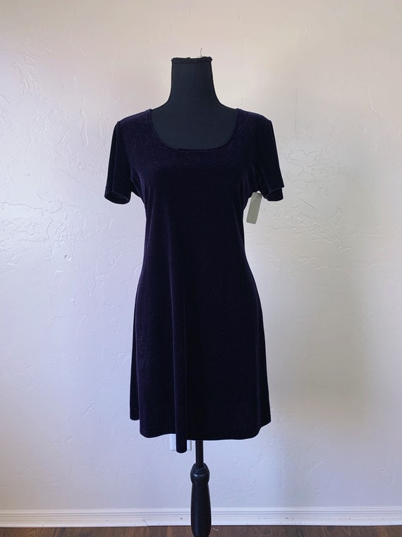 90s velvet mini dress, plum purple square necklin… - image 2