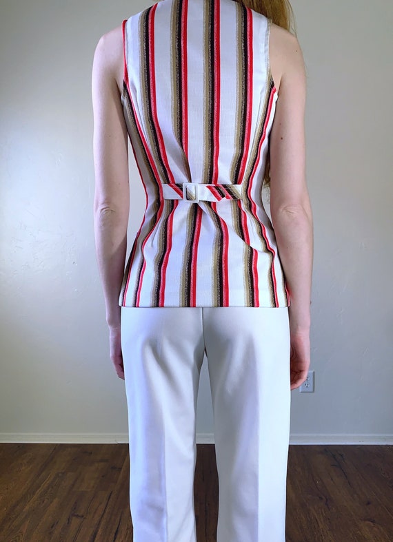 70s striped tunic top, sleeveless button down mod… - image 5