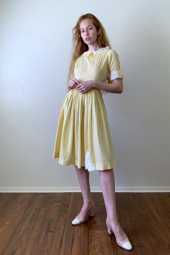 60s fit and flare party dress, striped canary yel… - image 3