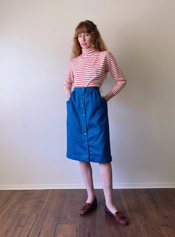 70s striped turtleneck top, sailor style red and … - image 2