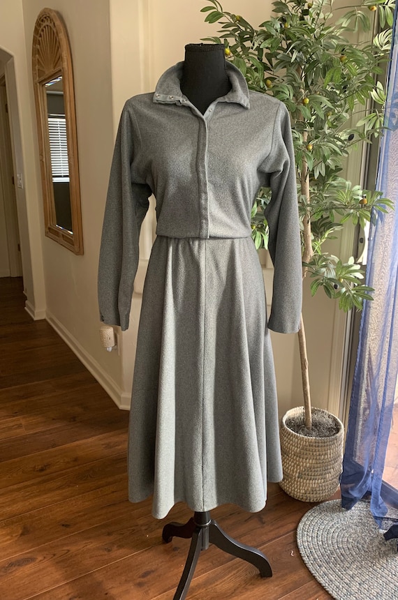 80s shirtdress medium, gray fleece long sleeve co… - image 2