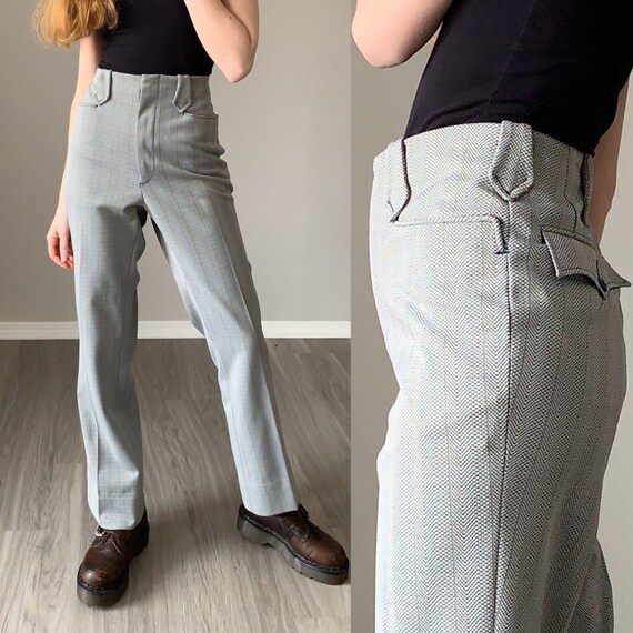 Vintage 1970s Pants / High Waist Plaid Knit Wester
