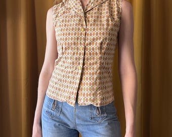 Vintage 1950s Novelty Print Button Front Blouse, Paddle & Saddle, Small