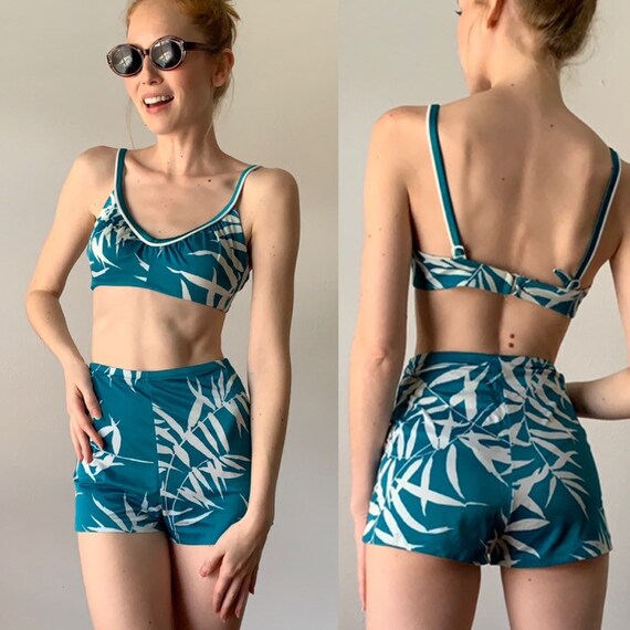 Vintage 1960s Bikini / Rare Tropical Palm Print Sc