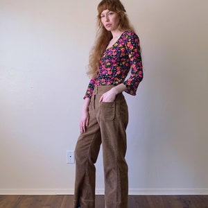 70s corduroy bell bottoms, distressed patch pocket flared leg pants, womens size medium large 31 image 3