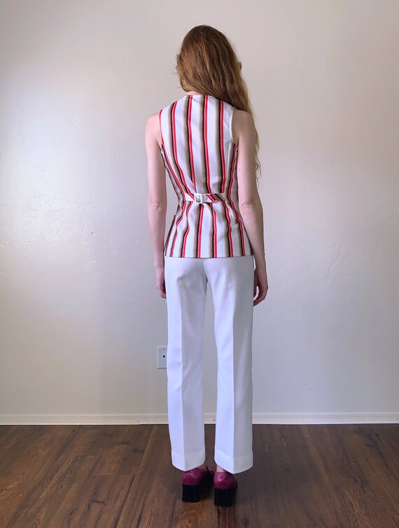 70s striped tunic top, sleeveless button down mod… - image 4