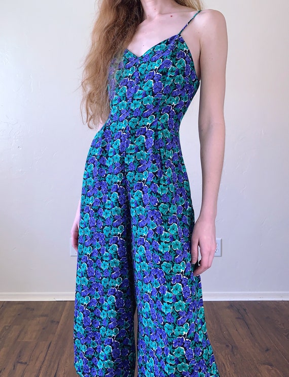 90s wide leg jumpsuit, floral sweetheart neckline… - image 5