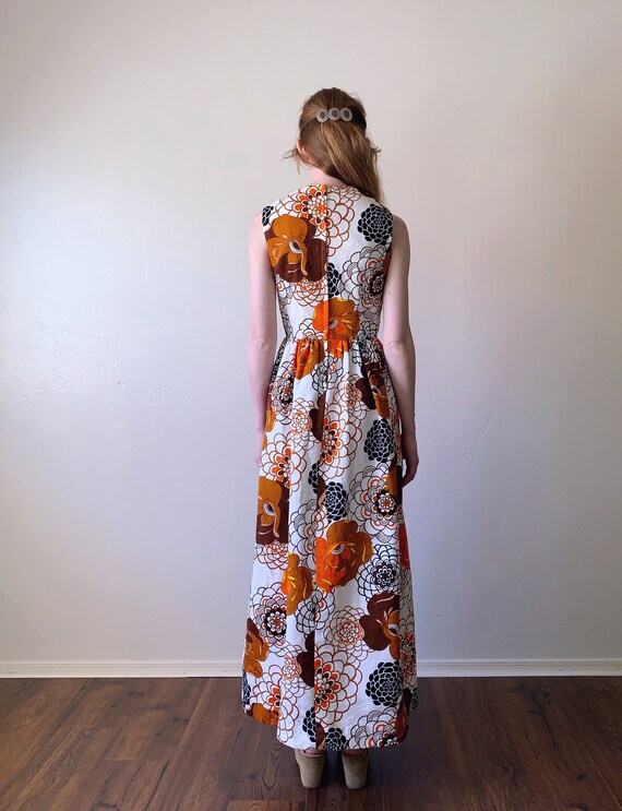 70s psychedelic floral maxi dress, textured cotto… - image 5