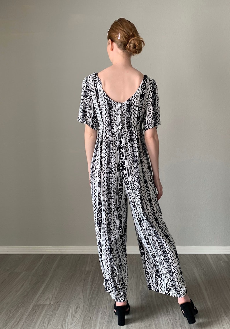 Vintage 1990s Jumpsuit / Scoop Neck Empire Waist 90s Jumpsuit Etsy