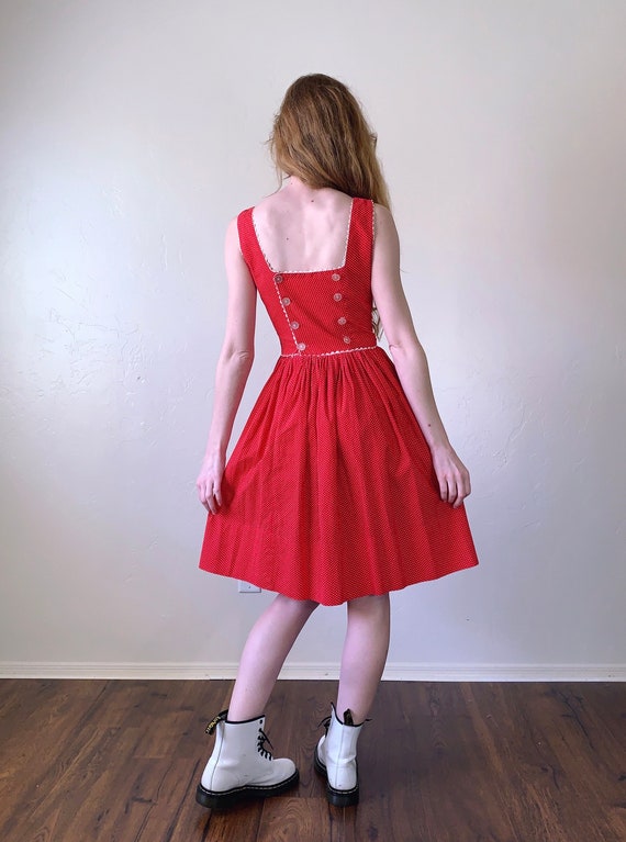 60s polka dot day dress, sleeveless boatneck fit … - image 4
