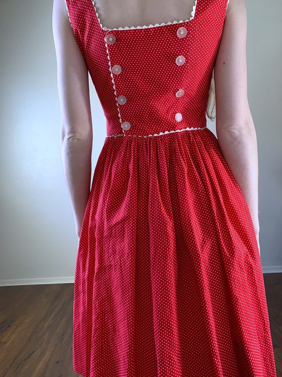 60s polka dot day dress, sleeveless boatneck fit … - image 5