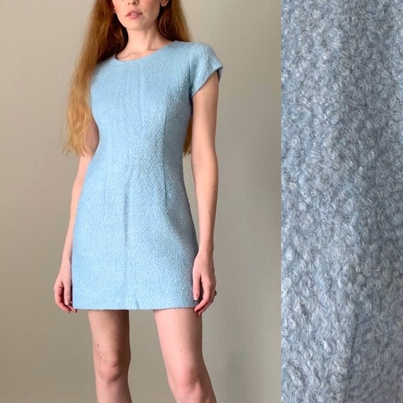 Vintage 1990s Dress / Fuzzy Cap Sleeve 90s Mini Dr