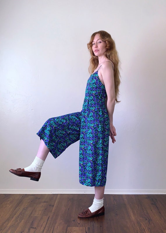 90s wide leg jumpsuit, floral sweetheart neckline… - image 3