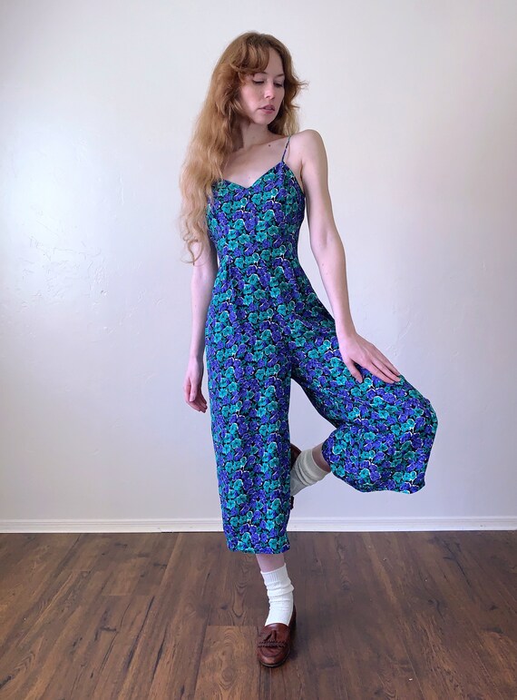 90s wide leg jumpsuit, floral sweetheart neckline… - image 4