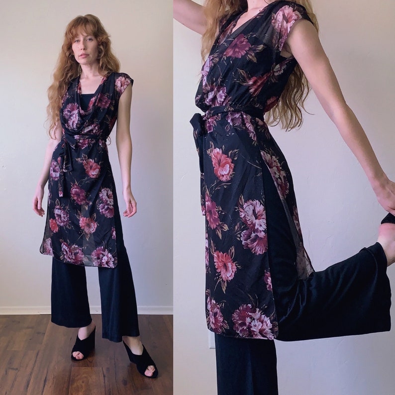 70s Bell Bottom Jumpsuit, Vintage 1970s Floral Print Tunic Top and ...