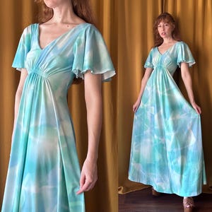 70's a line dress 70s Sleeveless A-line Dress in Bright Op Art Print on Teal