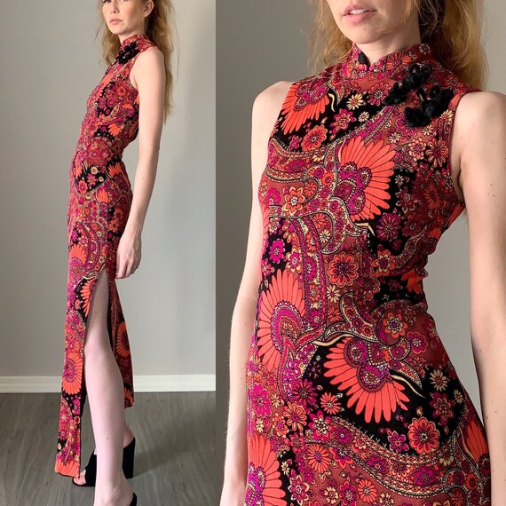 Vintage 1960s Dress / Mod Paisley Print Double Sli