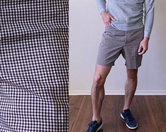 70s brown gingham shorts, casual mens plaid shorts, 6.5 inseam mens 35