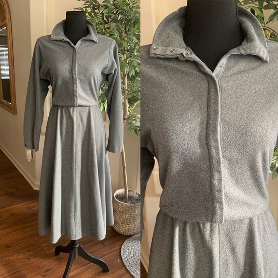 80s shirtdress medium, gray fleece long sleeve co… - image 1