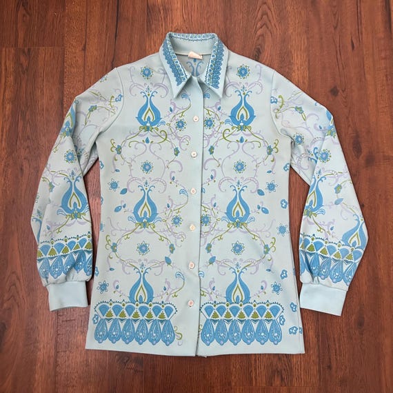 1970s Geometric Patterned Button Front Tunic Top,… - image 5