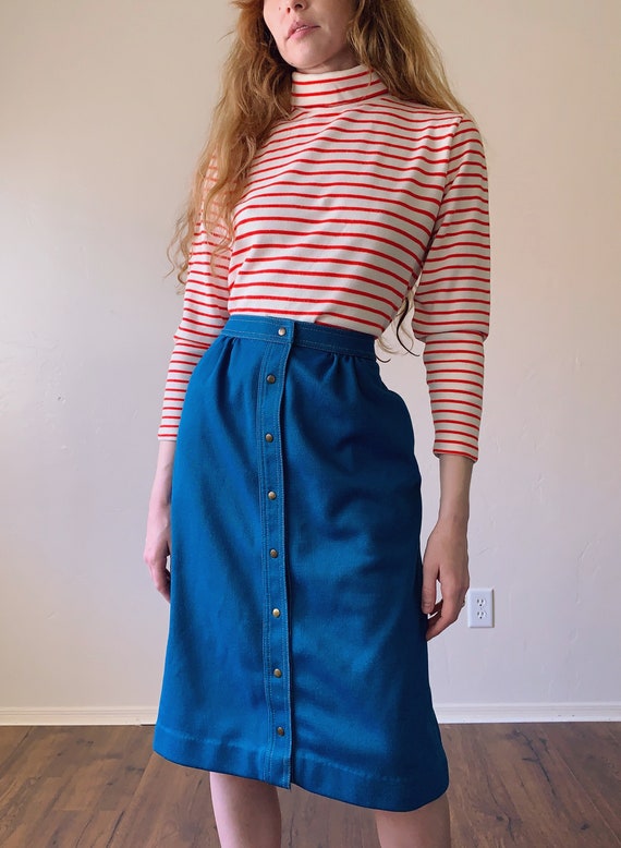 70s striped turtleneck top, sailor style red and … - image 3