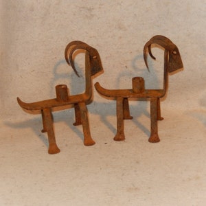 Pair MCM Sweden Candle Holder RAM Goat Brutalist Welded Metal Sculpture Art Iron ~Free Shipping!