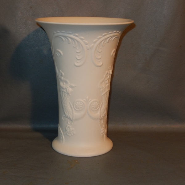 Vintage KAISER Bisque OP ART German Porcelain Vase Cornucopia White Modern ~ Free Shipping!