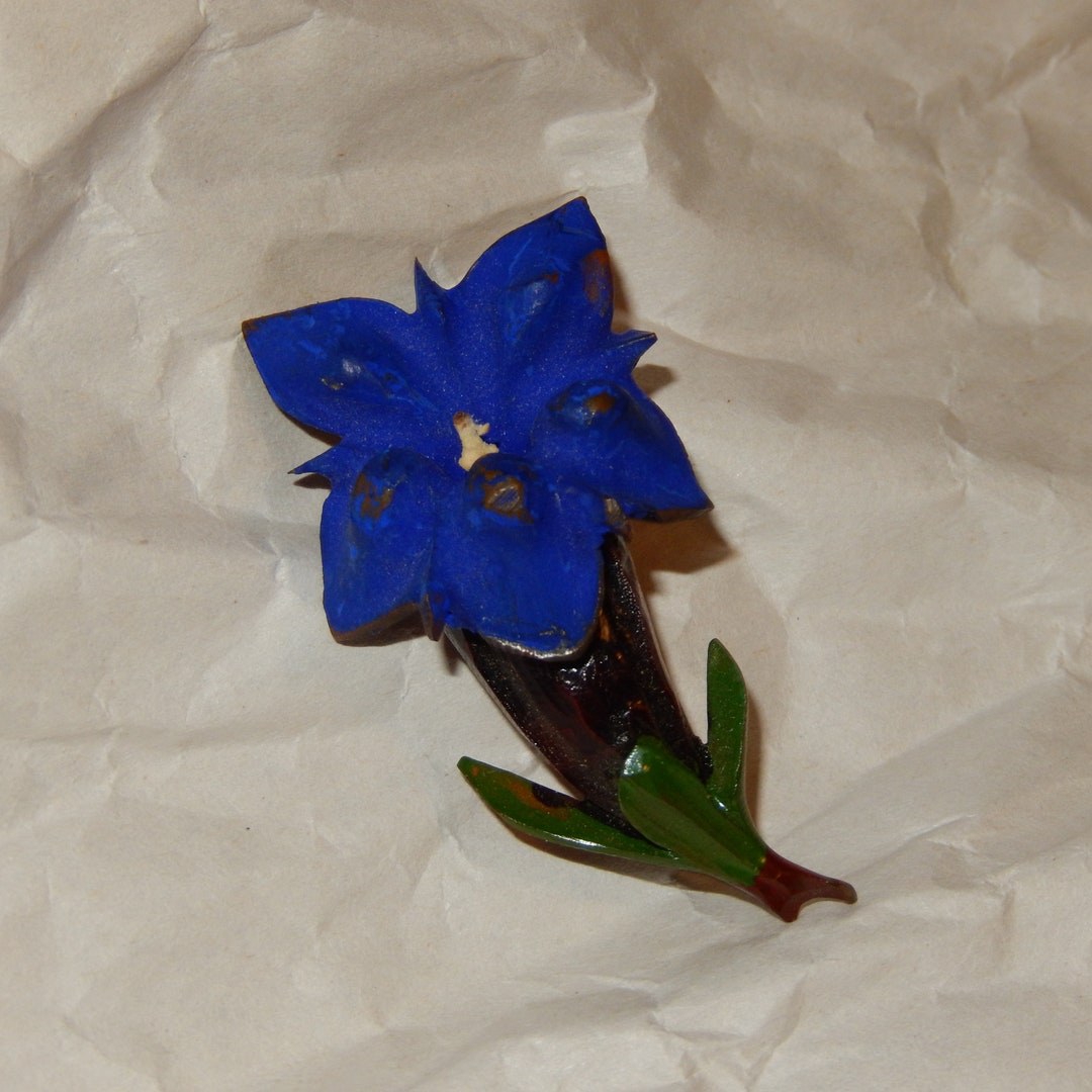 Broche Vintage Bakélite Fleur Bleu-violet - Bijou Rétro Années 50-60 | Très Bon état