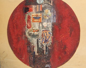 Original Signed 1977 HENRY NEWMAN 3D Collage Abstract Art Jewish Modernist MCM~ Free Shipping