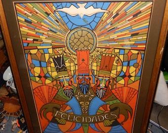 1966 EDUARDO VERA CORTEZ Framed Print Felicidades Matted Framed 32" Rare ~ Free Shipping