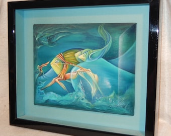 Original Signed Rosana AZAR Surrealism 3D Painting Abstract Modernist Marine Art  ~Free Shipping