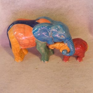 Original RAKU Art Südafrikanische ELEFANT Keramik Vintage Tier Mutter Baby Kalb Gratis Versand