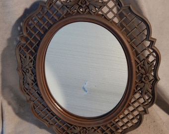 Large Vintage SYROCO WOOD Oval Easel Back Wall Frame MIRROR Lattice Weave 17" Table ~ Free Shipping!