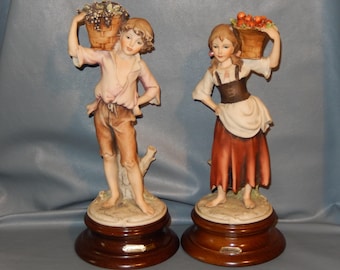 Pair CAPODIMONTE Florence Guiseppe Armani Sculpture BOY Grapes GIRL Apples Italy ~ Free Shipping!