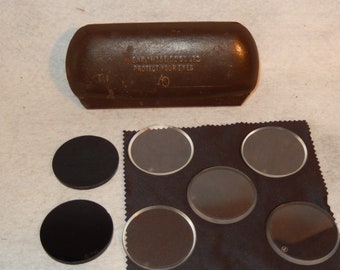 Vintage AO Safety Googles American Optical Metal Case Lens Round Aviator Steampunk ~Free Shipping!