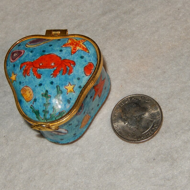 Snuff Box Sea Shells Empress Arts Enamel BEACH Starfish CRAB Trinket Box Snuff Pill ...