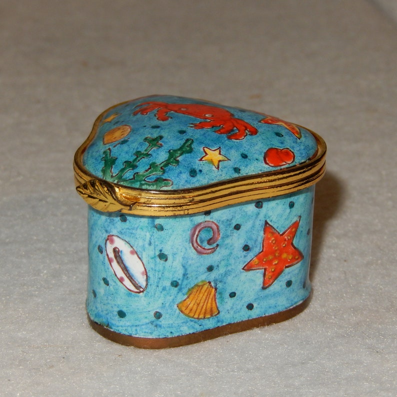 Snuff Box Sea Shells Empress Arts Enamel BEACH Starfish CRAB Trinket Box Snuff Pill ...